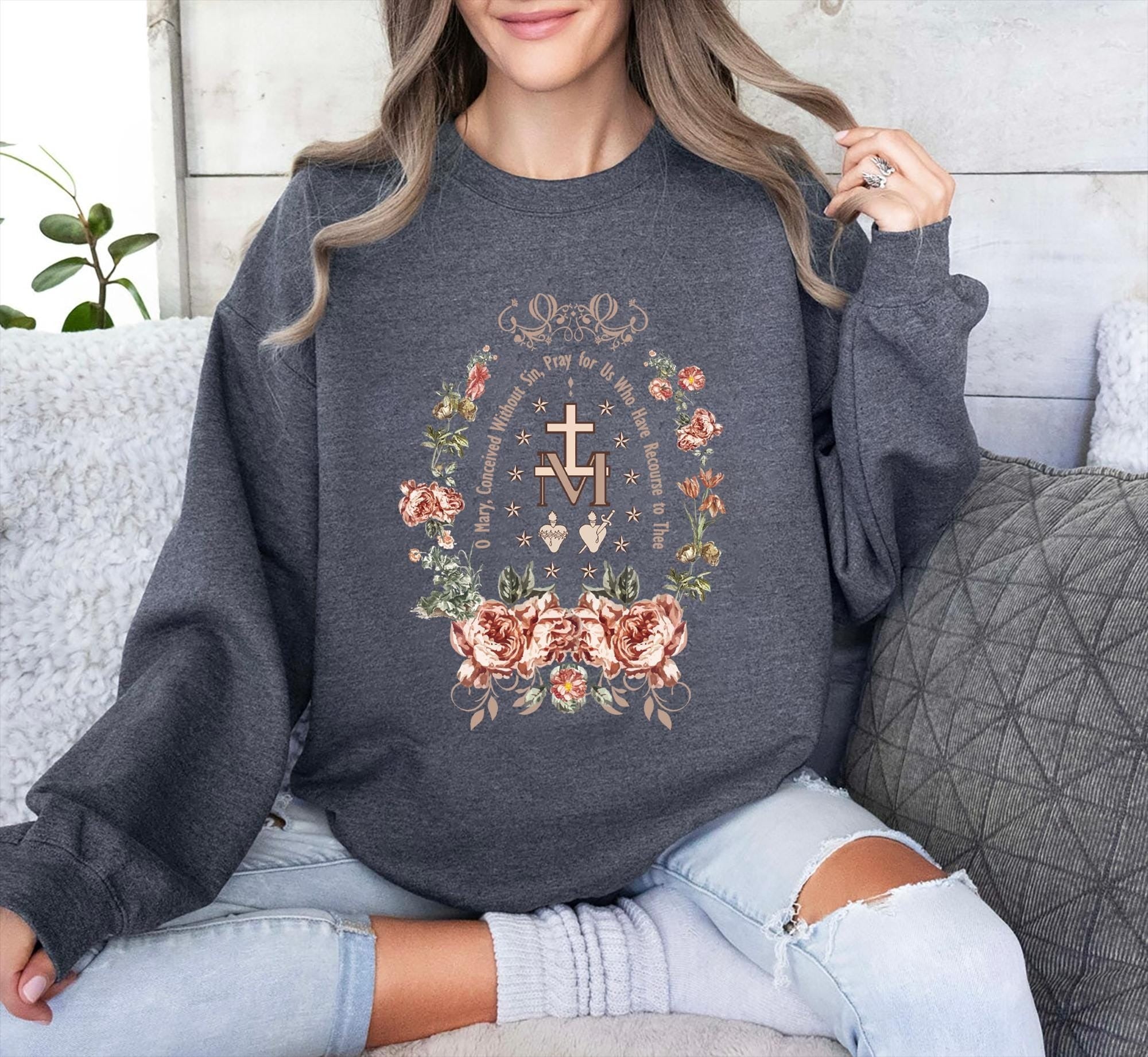Comfort Colors® Marian Catholic T-Shirt, Virgin Mary T-shirt, Catholic Gifts For Women, Catholic T-shirt, Retro Christian Gifts, Bible Verse Her Gifts, Religious Trendy Shirt Tees